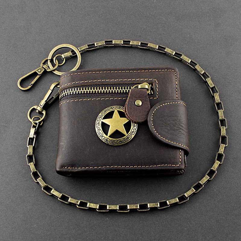 Badass Coffee Star Leather Men's Trifold Small Biker Wallet Chain Wallet Wallet with chain For Men - imessengerbags