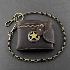 Badass Coffee Star Leather Men's Trifold Small Biker Wallet Chain Wallet Wallet with chain For Men - imessengerbags