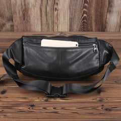 Black Leather Fanny Pack Men's Black Chest Bag Hip Bag Large Capacity Waist Bag For Men