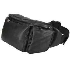 Black Leather Fanny Pack Men's Black Chest Bag Hip Bag Large Capacity Waist Bag For Men