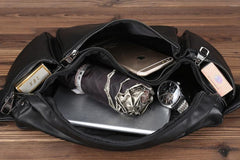 Black Leather Fanny Pack Men's Black Chest Bag Hip Bag Large Capacity Waist Bag For Men