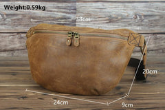 Tan Leather Fanny Pack Men's Brown Chest Bag Hip Bag Bum Bag Waist Bags For Men