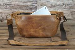 Tan Leather Fanny Pack Men's Brown Chest Bag Hip Bag Bum Bag Waist Bags For Men