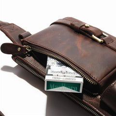 Top Leather Fanny Pack Men's Dark Brown Chest Bag Hip Bag Brown Waist Bag For Men