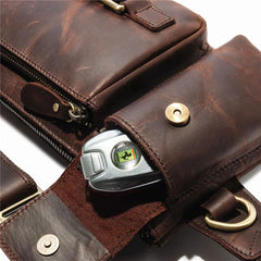 Top Leather Fanny Pack Men's Dark Brown Chest Bag Hip Bag Brown Waist Bag For Men