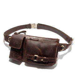 Top Leather Fanny Pack Men's Dark Brown Chest Bag Hip Bag Brown Waist Bag For Men