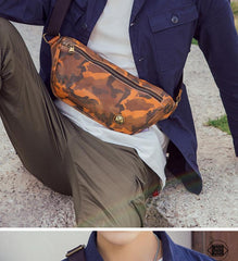 Badass Leather Fanny Pack Men's Yellow Camouflage Chest Bag Hip Bag Waist Bag For Men