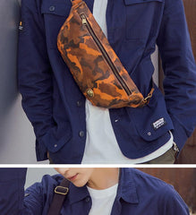 Badass Leather Fanny Pack Men's Yellow Camouflage Chest Bag Hip Bag Waist Bag For Men