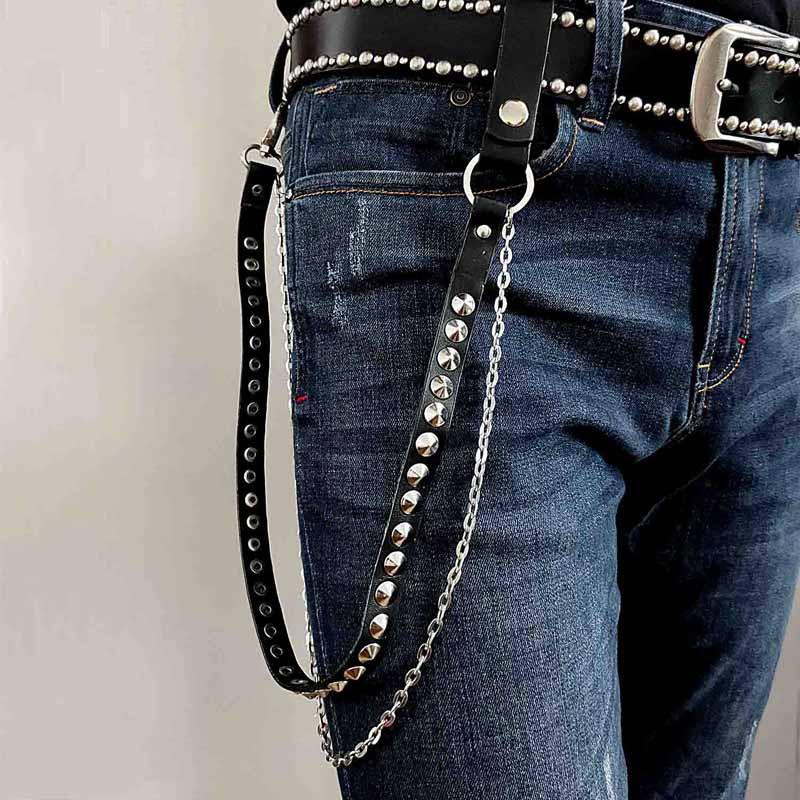 Badass Leather Silver Long Leather Biker Chain Trendy Pants Chain Wallet Chain For Men