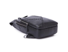 Black Leather Men's 8-inch One shoulder Backpack Sling Bag Black Chest Bag Sports Bag For Men - imessengerbags