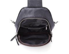Black Leather Men's 8-inch One shoulder Backpack Sling Bag Black Chest Bag Sports Bag For Men - imessengerbags