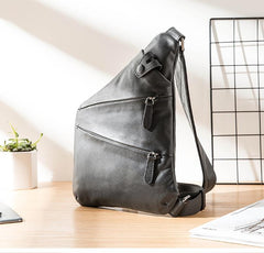 Badass Black Leather Men's Sling Bag Chest Bag Black One shoulder Backpack Bundy Bag For Men - imessengerbags