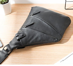 Badass Black Leather Men's Sling Bag Chest Bag Black One shoulder Backpack Bundy Bag For Men - imessengerbags