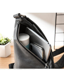 Badass Black Leather Men's Sling Bag Chest Bag Black One shoulder Backpack Bundy Bag For Men - imessengerbags