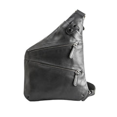 Badass Black Leather Men's Sling Bag Chest Bag Black One shoulder Backpack Bundy Bag For Men - imessengerbags