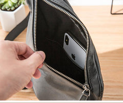Badass Black Leather Men's Sling Bag Chest Bag Black One shoulder Backpack Bundy Bag For Men - imessengerbags