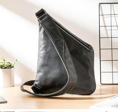 Badass Black Leather Men's Sling Bag Chest Bag Black One shoulder Backpack Bundy Bag For Men - imessengerbags