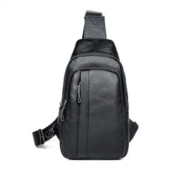 Badass Black Leather Backpack Men's 8-inch Sling Bag Chest Bag One shoulder Backpack Sports Bag For Men - imessengerbags