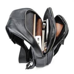 Badass Black Leather Backpack Men's 8-inch Sling Bag Chest Bag One shoulder Backpack Sports Bag For Men - imessengerbags