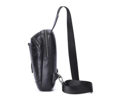 Badass Black Leather Men's 8-inch Trendy Sling Bag Chest Bag One shoulder Backpack Sports Bag For Men - imessengerbags