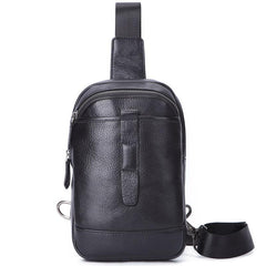 Badass Black Leather Men's 8-inch Trendy Sling Bag Chest Bag One shoulder Backpack Sports Bag For Men - imessengerbags