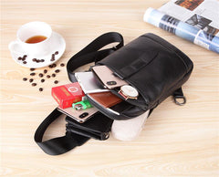 Badass Black Leather Men's 8-inch Trendy Sling Bag Chest Bag One shoulder Backpack Sports Bag For Men - imessengerbags