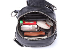 Badass Black Leather Men's 8-inch Trendy Sling Bag Chest Bag One shoulder Backpack Sports Bag For Men - imessengerbags
