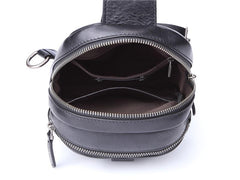 Badass Black Leather Men's 8-inch Trendy Sling Bag Chest Bag One shoulder Backpack Sports Bag For Men - imessengerbags