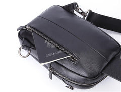 Badass Black Leather Men's 8-inch Trendy Sling Bag Chest Bag One shoulder Backpack Sports Bag For Men - imessengerbags