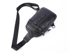 Badass Black Leather Men's 8-inch Trendy Sling Bag Chest Bag One shoulder Backpack Sports Bag For Men - imessengerbags