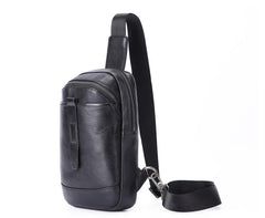 Badass Black Leather Men's 8-inch Trendy Sling Bag Chest Bag One shoulder Backpack Sports Bag For Men