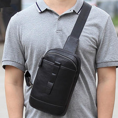 Badass Black Leather Men's 8-inch Trendy Sling Bag Chest Bag One shoulder Backpack Sports Bag For Men - imessengerbags