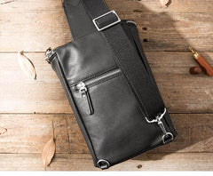 Badass Black Leather Men's Barrel Sling Bag Chest Bag Black Sling Pack One shoulder Backpack Waist Bag For Men - imessengerbags