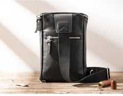 Badass Black Leather Men's Barrel Sling Bag Chest Bag Black Sling Pack One shoulder Backpack Waist Bag For Men - imessengerbags