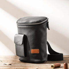 Badass Black Leather Men's Barrel Sling Bag Chest Bag Black Sling Pack One shoulder Backpack Waist Bag For Men - imessengerbags