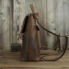 Badass Brown Leather Men's 12 inches Side Courier Bag Bag Computer Backpack School Backpack For Men - imessengerbags