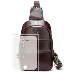Badass Brown Leather Men's 8-inches Sling Bag Chest Bag One shoulder Backpack Sling Bag For Men - imessengerbags