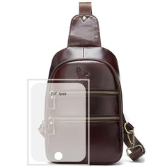 Badass Brown Leather Men's 8-inches Sling Bag Chest Bag One shoulder Backpack Sling Bag For Men
