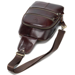 Badass Brown Leather Men's 8-inches Sling Bag Chest Bag One shoulder Backpack Sling Bag For Men - imessengerbags