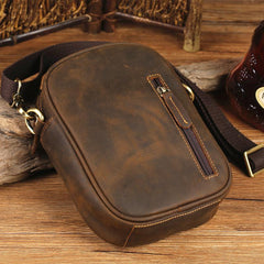Badass Brown Leather Messenger Bag Men's Small Side Bag Mini Phone Bag Courier Bag For Men - imessengerbags