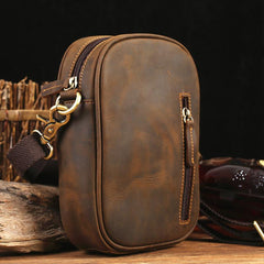 Badass Brown Leather Messenger Bag Men's Small Side Bag Mini Phone Bag Courier Bag For Men - imessengerbags