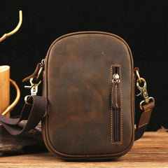 Badass Brown Leather Messenger Bag Men's Small Side Bag Mini Phone Bag Courier Bag For Men - imessengerbags