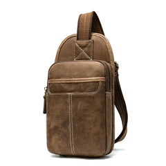 Badass Brown Leather Men's Sling Bag Chest Bag 8-inches One shoulder Backpack For Men - imessengerbags