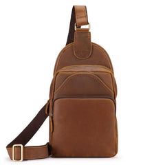 Vintage Brown Leather Men's Sling Bag Chest Bag 8-inches One shoulder Backpack For Men - imessengerbags