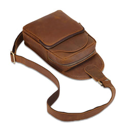 Vintage Brown Leather Men's Sling Bag Chest Bag 8-inches One shoulder Backpack For Men - imessengerbags