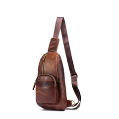 Badass Brown Leather Men's Sling Bag Chest Bag Vintage 8-inches One shoulder Backpack For Men - imessengerbags