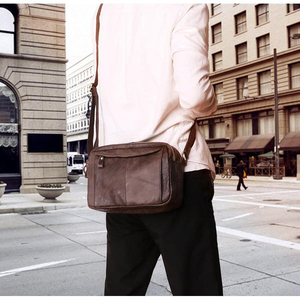 Badass Dark Brown Leather Men's 8 inches Small Courier Bag Brown Messenger Bag Postman Bag For Men