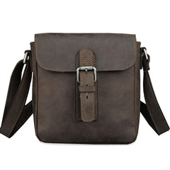 Badass Dark Brown Leather Men's 8 inches Small Side Bag Vertical Postman Messenger Bag For Men - imessengerbags