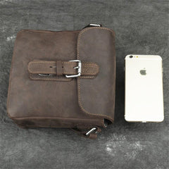 Badass Dark Brown Leather Men's 8 inches Small Side Bag Vertical Postman Messenger Bag For Men - imessengerbags