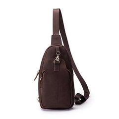 Badass Brown Leather Men's Sling Bag Chest Bag Vintage One shoulder Backpack For Men - imessengerbags